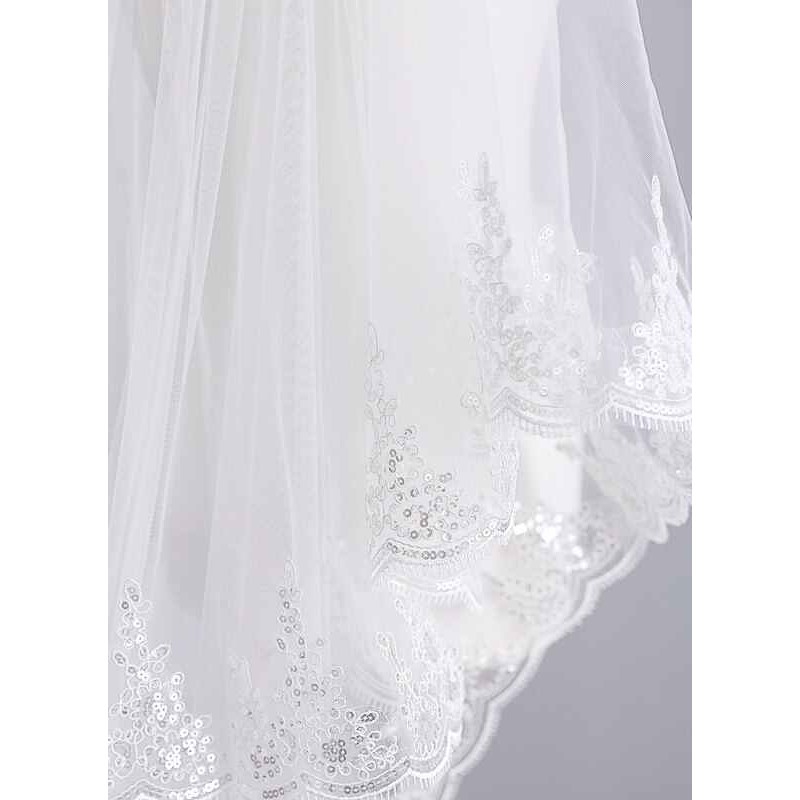 Two-tier Lace Applique Edge Chapel Bridal Veils With Lace