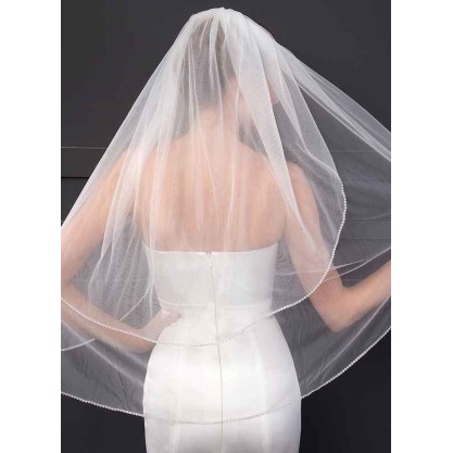 Two-tier Cut Edge Elbow Bridal Veils With Rhinestones