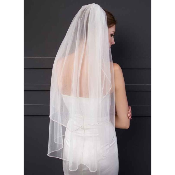 Two-tier Cut Edge Elbow Bridal Veils With Rhinestones