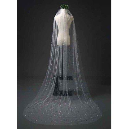 One-tier Cut Edge Chapel Bridal Veils With Faux Pearl