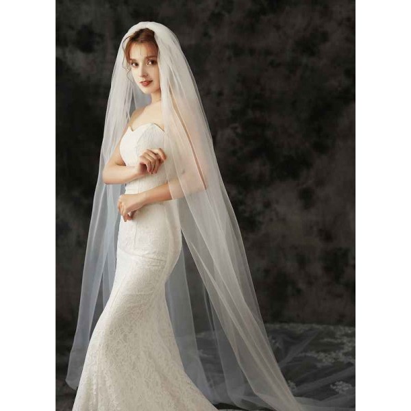 One-tier Lace Applique Edge Cathedral Bridal Veils With Lace