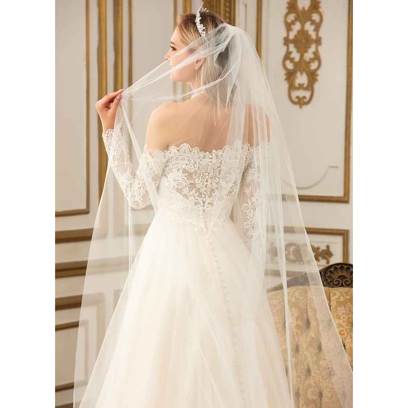 One-tier Lace Applique Edge Cathedral Bridal Veils With Lace