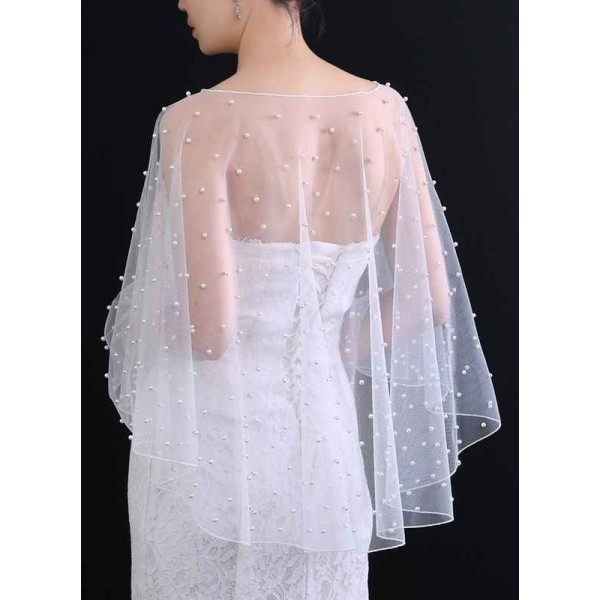 One-tier Cut Edge Elbow Bridal Veils/Fingertip Bridal Veils/Waltz Bridal Veils With Faux Pearl