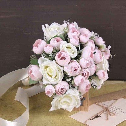 Classic Round Silk Flower Bridal Bouquets (Sold in a single piece) - Bridal Bouquets