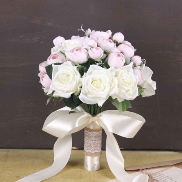 Classic Round Silk Flower Bridal Bouquets (Sold in a single piece) - Bridal Bouquets