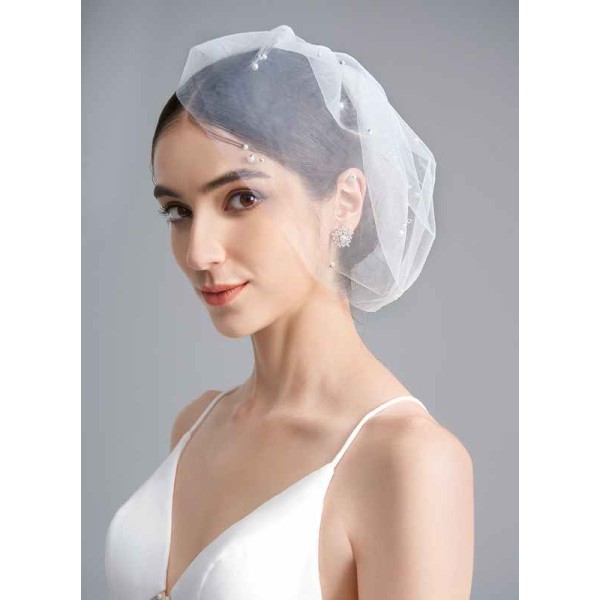 One-tier Cut Edge Birdcage Veils With Faux Pearl