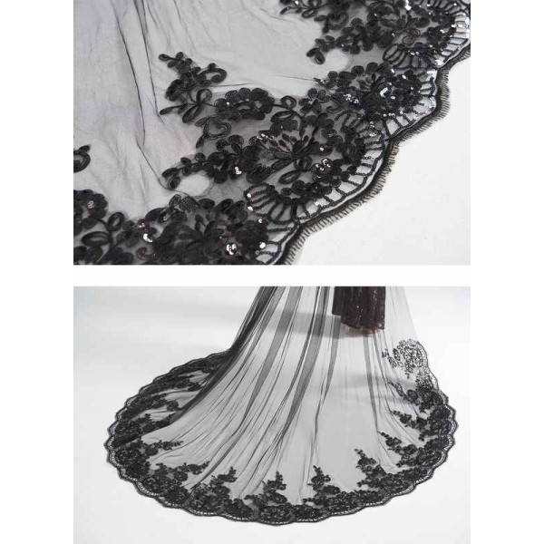 One-tier Lace Applique Edge Cathedral Bridal Veils With Lace