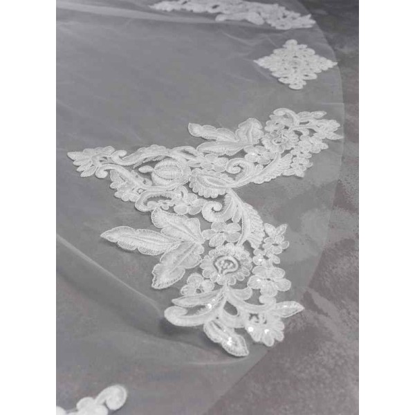 One-tier Lace Applique Edge Cathedral Bridal Veils With Lace