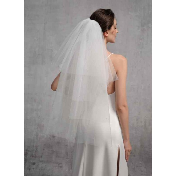 Four-tier Cut Edge Elbow Bridal Veils With Lace