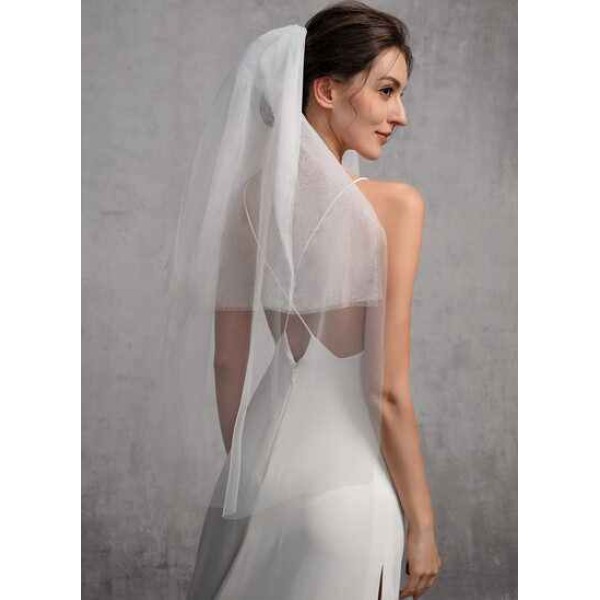 Two-tier Cut Edge Elbow Bridal Veils With Lace