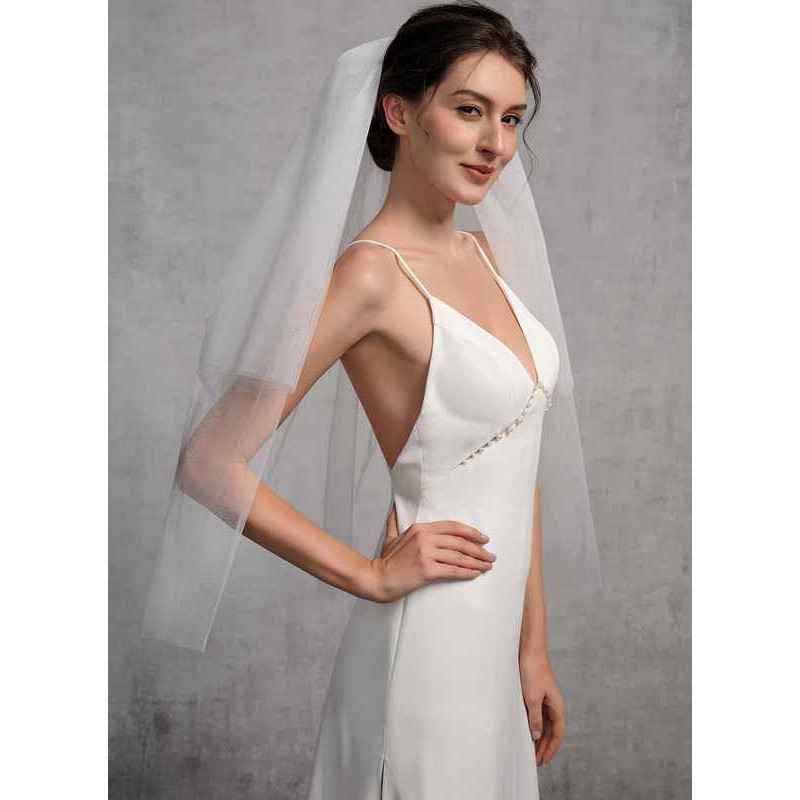 Two-tier Cut Edge Elbow Bridal Veils With Lace