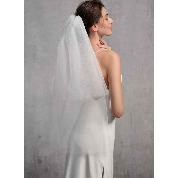 Two-tier Cut Edge Elbow Bridal Veils With Lace