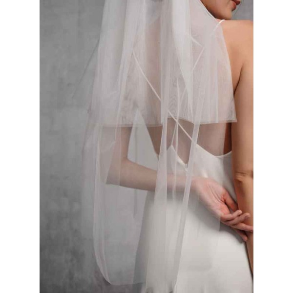 Two-tier Cut Edge Elbow Bridal Veils With Lace