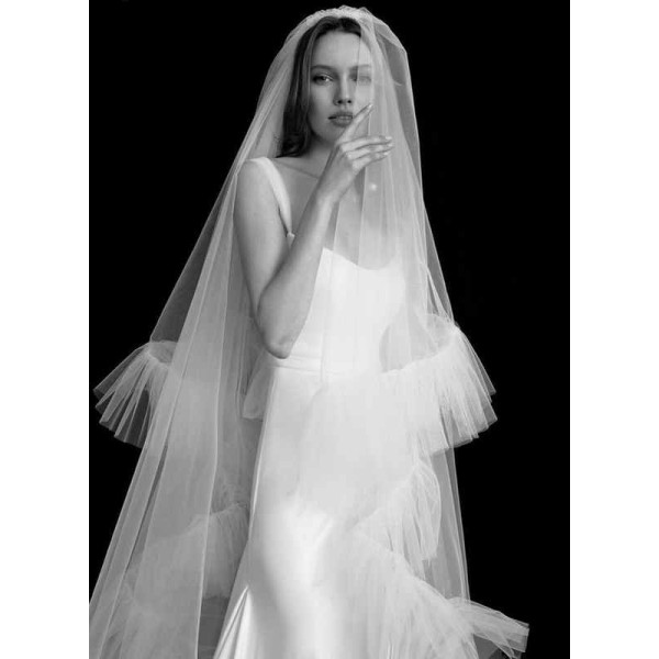 Two-tier Cut Edge Cathedral Bridal Veils With Lace