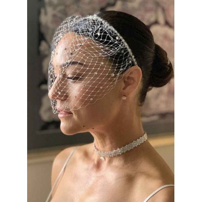 One-tier Birdcage Veils With Rhinestones