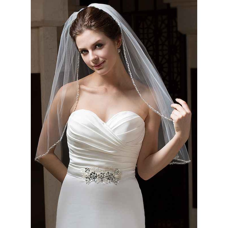 One-tier Pearl Trim Edge Elbow Bridal Veils With Beading/Sequin