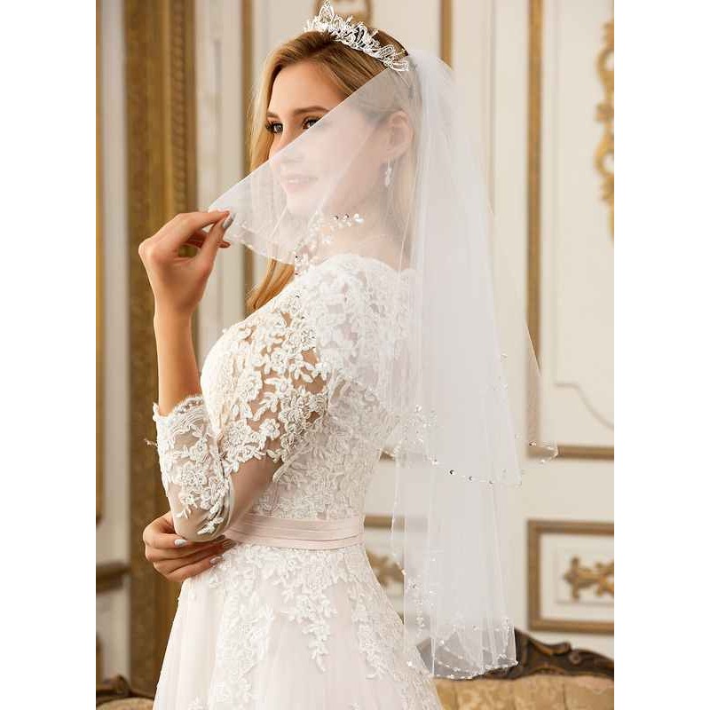 Two-tier Beaded Edge Elbow Bridal Veils With Beading/Sequin