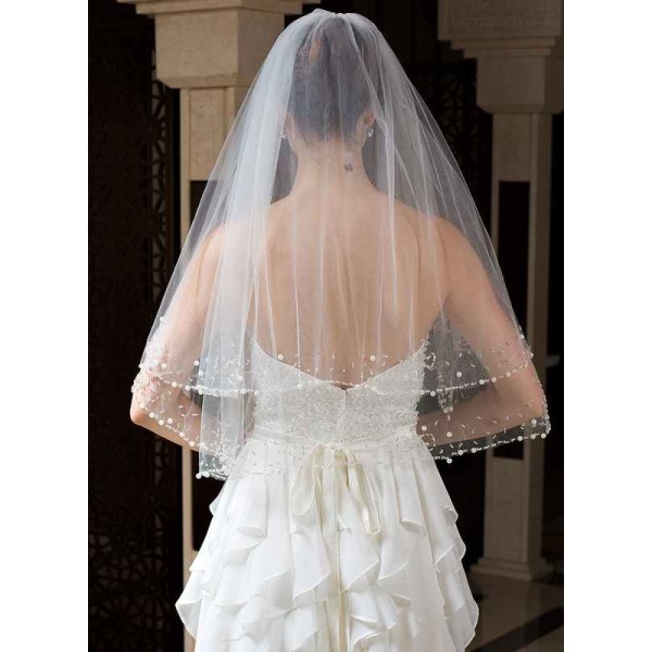 Two-tier Beaded Edge Elbow Bridal Veils With Beading/Sequin