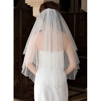 Two-tier Beaded Edge Elbow Bridal Veils With Beading/Sequin