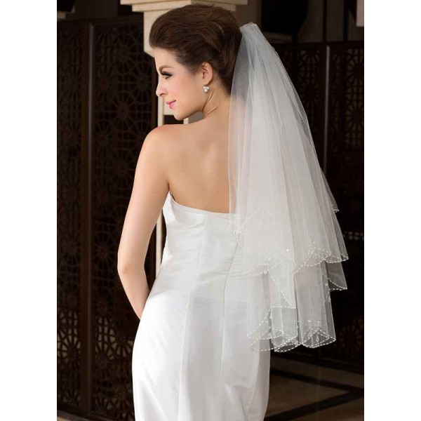 Two-tier Beaded Edge Elbow Bridal Veils With Beading/Sequin