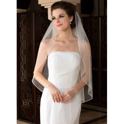 One-tier Fingertip Bridal Veils With Beaded Edge