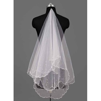 One-tier Pencil Edge Waltz Bridal Veils With Faux Pearl